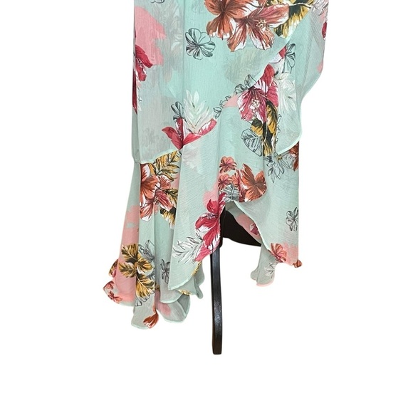 Express Mint Green Floral Print Creped Chiffon HighLow Maxi Dress Size XS - Picture 5 of 16